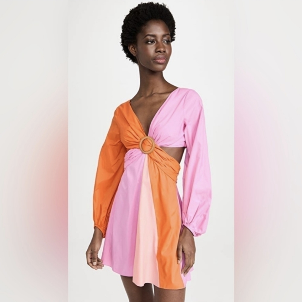 Staud Gulf A-Line Cutout Dress in TANGERINE/ GRAPEFRUIT/ PETAL Size 4 - Picture 3 of 12